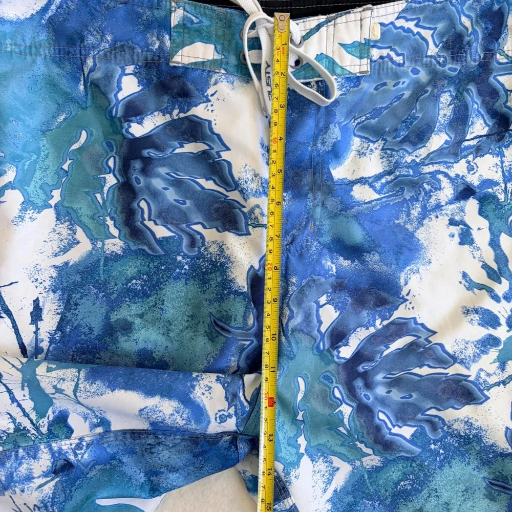 Rusty Mens Blue White Abstract Board Shorts Size 36‎ Surf Swim Trunks